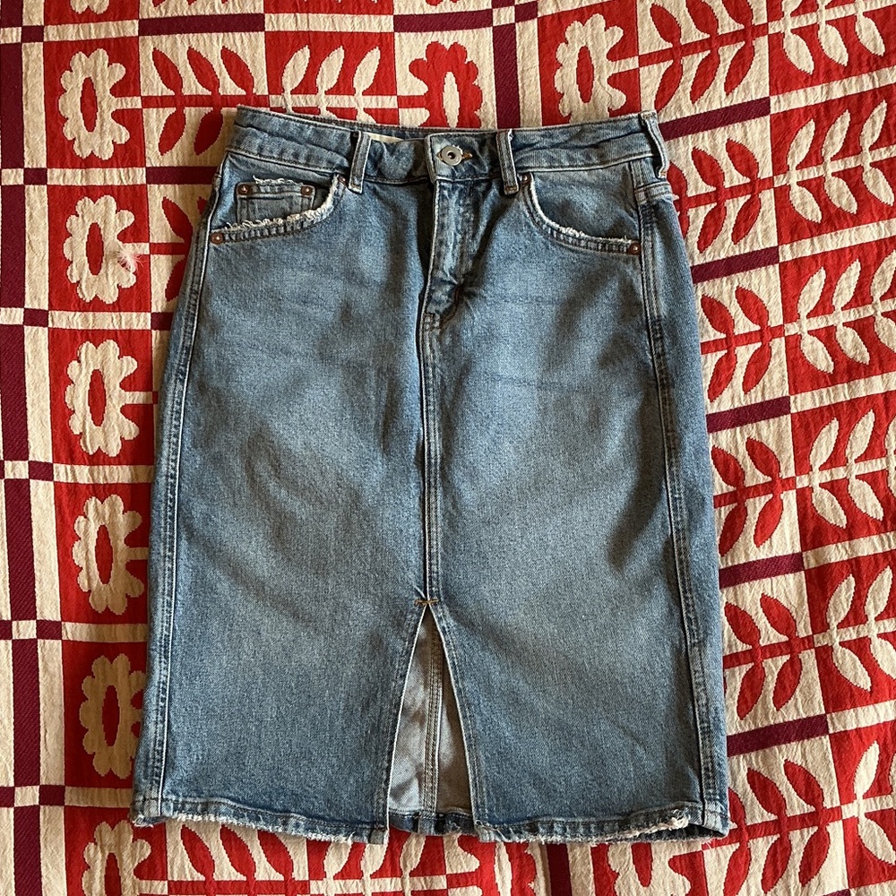 Pilcro and the Letterpress Classic Blue Denim Pencil Skirt